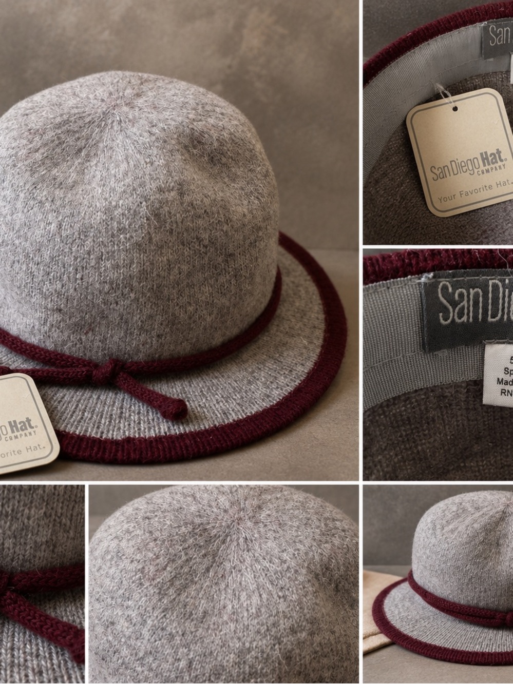 San Diego Hat Co. Heather Gray & Burgundy Wool Cloche Hat kids